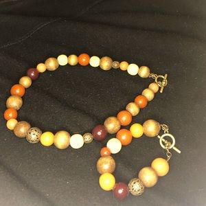 Wood and brass, Chaps brand, choker and bracelet set.